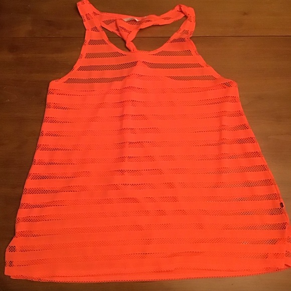 La Vie En Rose Aqua Mesh Twisted Racerback Coverup Highlighter Orange - Picture 1 of 4